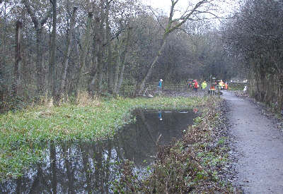 Looking east from a section in water